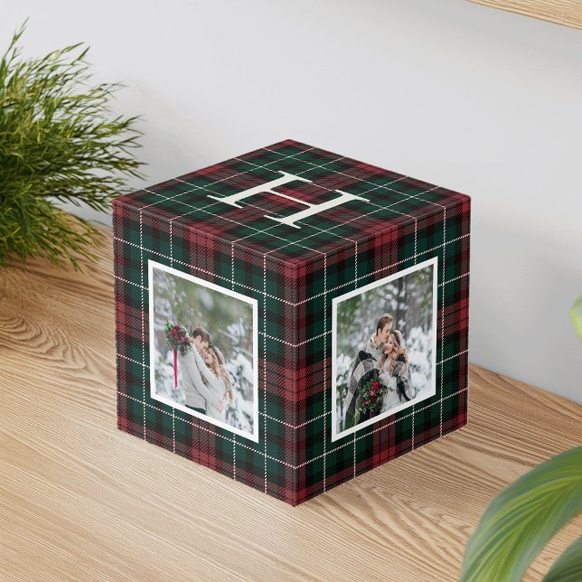 Holiday Tartan Monogram Photo Cube (Creator Uploaded)