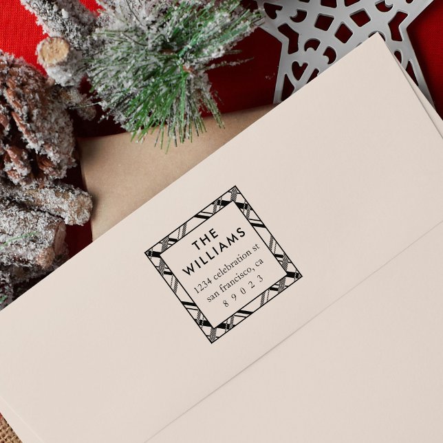Holiday Tartan Plaid Family Return Address Rubber Stamp (Creator Uploaded)