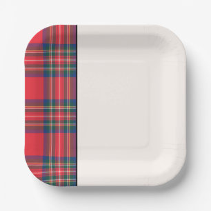 Holiday Tartan Plaid Festive Two Tone Red Black Paper Plate