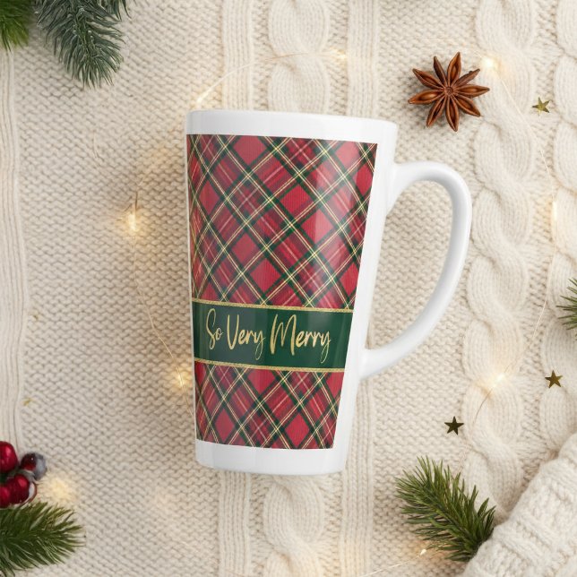 Holiday Tartan Red Plaid Gold So Very Merry Latte Mug (Holiday Tartan Red Plaid Gold So Very Merry Latte Mug)