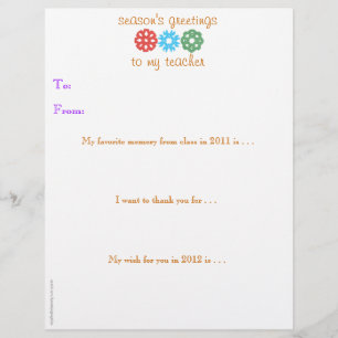 Holiday Teacher Gift Note - 2011 / 2012