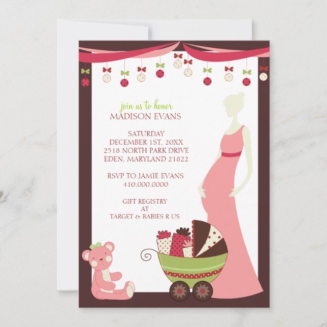 Holiday Theme Baby Shower Invitations {Baby Girl} (Front)