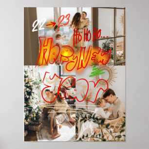 Holiday Three Photos   Modern New Year Tree Glow Poster