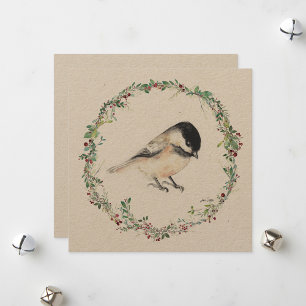 Holiday Tiny Chickadee Watercolor Painting