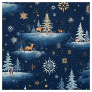 Holiday Toile, Trees Deer and Snowflakes  Fabric