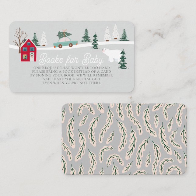Holiday Town/Village Grey Baby Shower Book Request Enclosure Card (Front/Back)