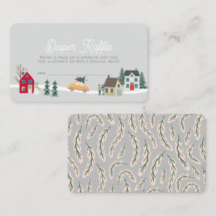 Holiday Town/Village Grey Diaper Raffle Ticket Enclosure Card