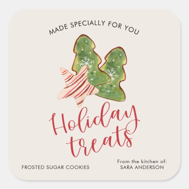 Holiday Treats From the Kitchen of, Watercolor Square Sticker (Front)