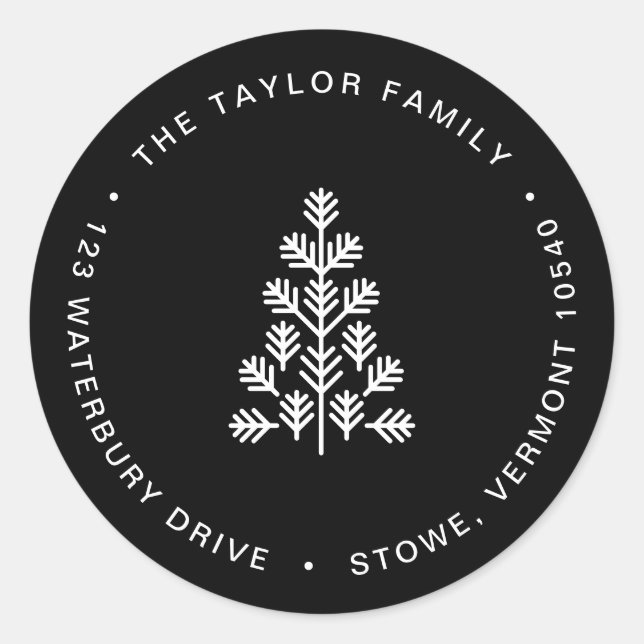 Holiday Tree Black and White Return Address Label (Front)