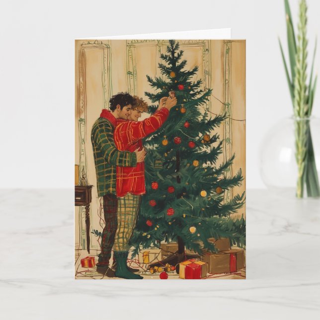 Holiday Tree Decorating Embrace Card (Front)
