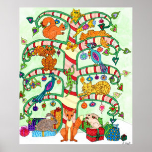 Holiday Tree of Life Folk Art Poster