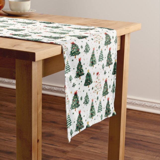 Holiday Tree Variety Christmas Pattern Medium Table Runner (In Situ)