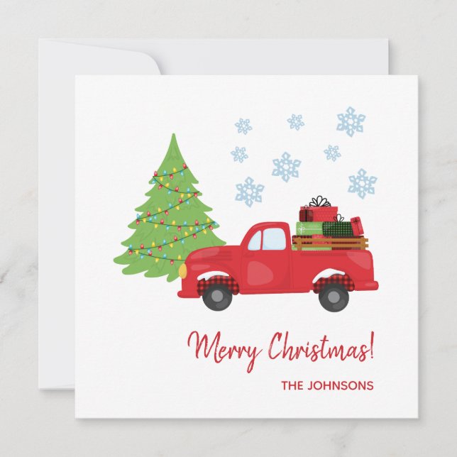 Holiday Tree Vintage Truck Merry Christmas Family Card (Front)