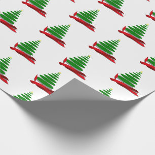 Holiday Tree with Red Ribbon Christmas Wrapping Paper