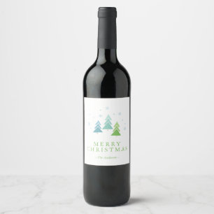Holiday Trees and Snowflakes Merry Christmas Wine Label