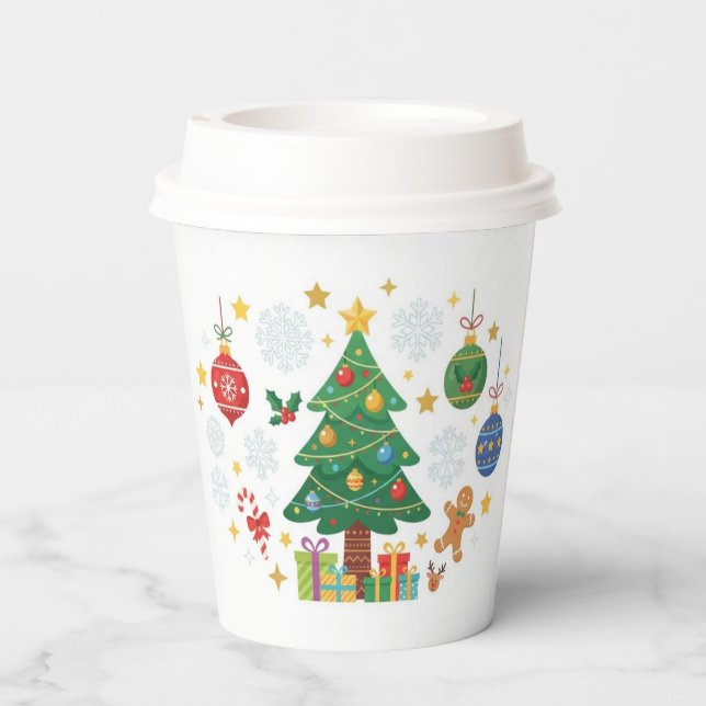 Holiday Trees & Ornaments Paper Cups (Back)