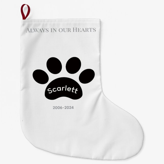 Holiday Tribute with Black & White Paw Prints Large Christmas Stocking (Front)