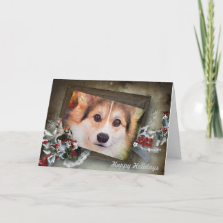 Holiday Tricolor Corgi in Wood Frame