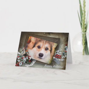Holiday Tricolor Corgi in Wood Frame Card