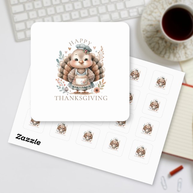 Holiday Turkey Add Custom Text Square Sticker (Turkey Holiday custom stickers)