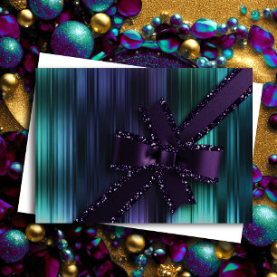 Holiday Turquoise Teal Purple Stripe w Glitery Bow