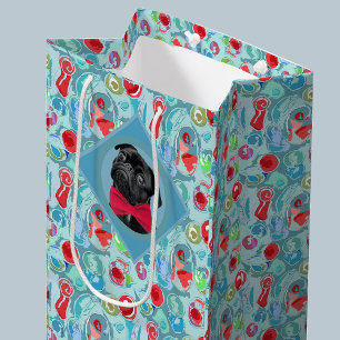 Holiday Turquoise Teal Your Dog w/Digital Bow Tie Medium Gift Bag