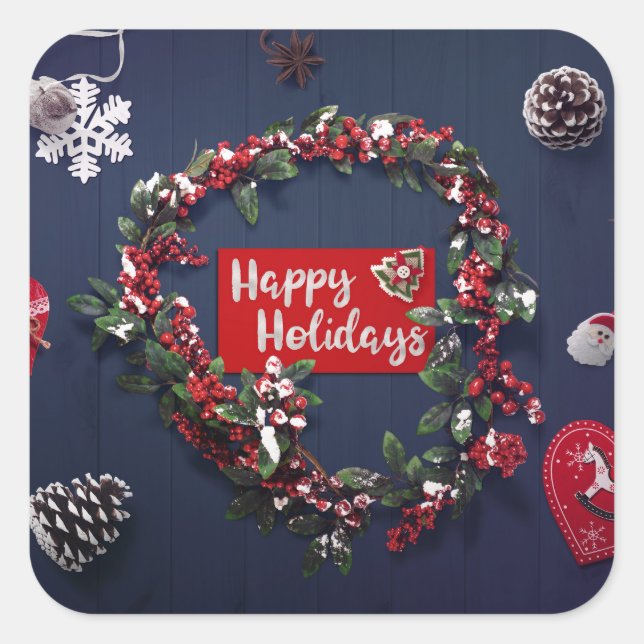Holiday Typography trendy red glitter Christmas Square Sticker (Front)