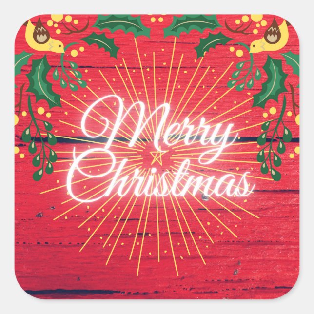 Holiday Typography trendy red glitter Christmas Square Sticker (Front)