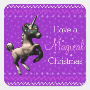 Holiday Unicorn "Magical Christmas" (Purple) Square Sticker