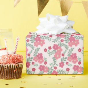 Holiday & Valentine Floral Pattern on Light Pink Wrapping Paper