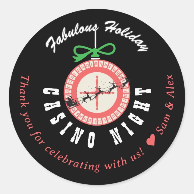 Holiday Vegas Casino Blackjack Poker Night Party Classic Round Sticker (Front)