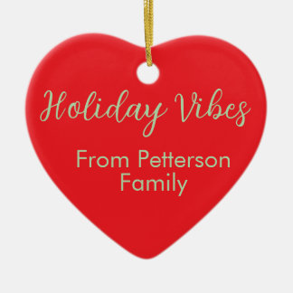 Holiday Vibes red Christmas add family name date b Ceramic Tree Decoration