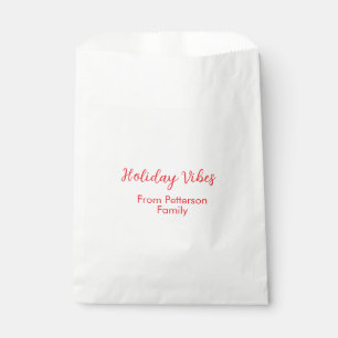 Holiday Vibes red Christmas add family name date b Favour Bags