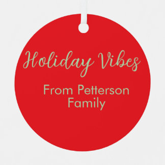 Holiday Vibes red Christmas add family name date b Metal Tree Decoration