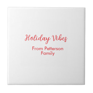 Holiday Vibes red Christmas add family name date b Tile