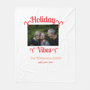 Holiday Vibes red family photo name candy Christma Fleece Blanket