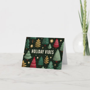 Holiday Vibes Text Overlay on Retro Christmas Tree Card