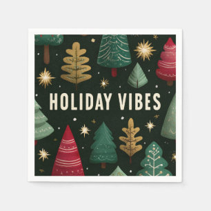 Holiday Vibes Text Overlay on Retro Christmas Tree Napkin