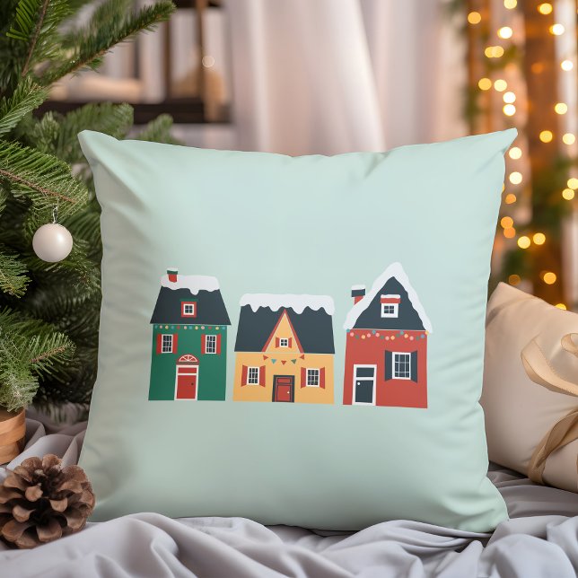 Holiday Village, Cosy Christmas Cottages Cushion (Creator Uploaded)