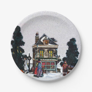 Holiday Village Scene  Paper Plate