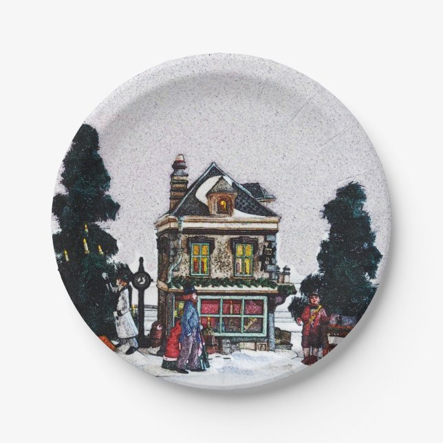 Holiday Village Scene  Paper Plate (Front)