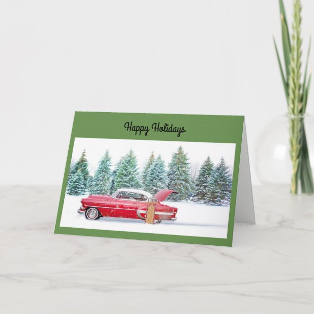 Holiday Vintage Car Greeting Card (Front)