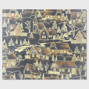 Holiday Vintage Gold Xmas Village/House-of-Grosch Wrapping Paper