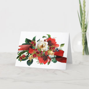 Holiday Watercolor Bouquet of Roses and Berries Card