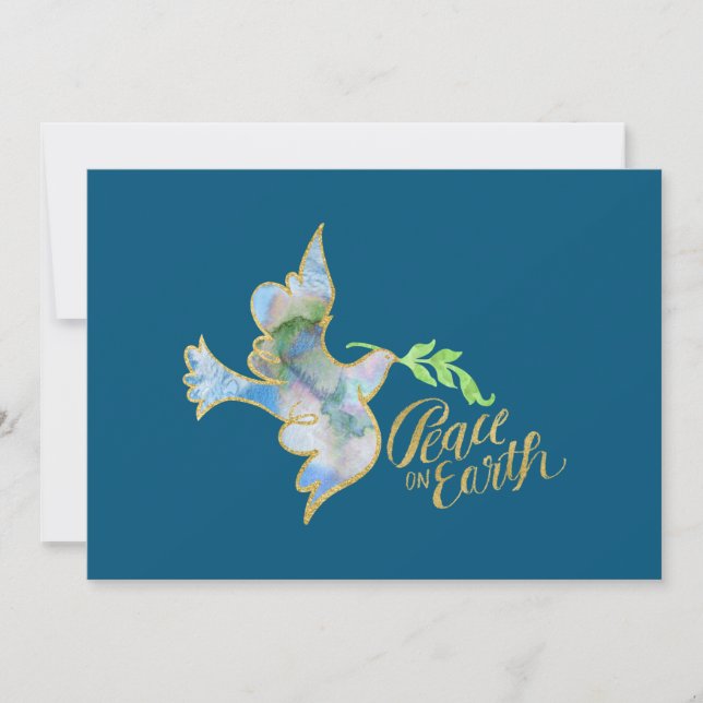Holiday Watercolor Dove Gold Peace on Earth (Front)
