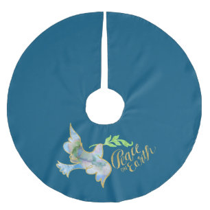 Holiday Watercolor Dove Gold Peace on Earth Brushed Polyester Tree Skirt
