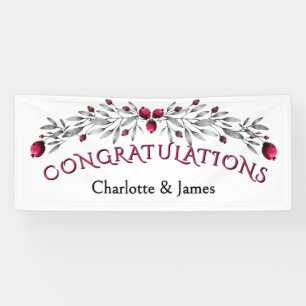 Holiday Watercolor Holly Blossoms Wedding Banner