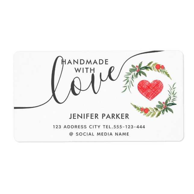 Holiday watercolor holly wreath handmade with love (Front)