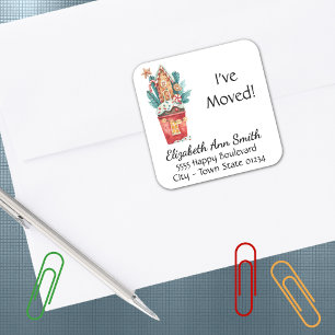 Holiday Watercolor I've Moved 1.5in Address Square Sticker