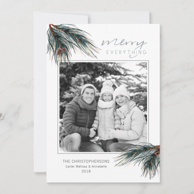 Holiday Watercolor Pine MERRY EVERYTHING Photo (Front)